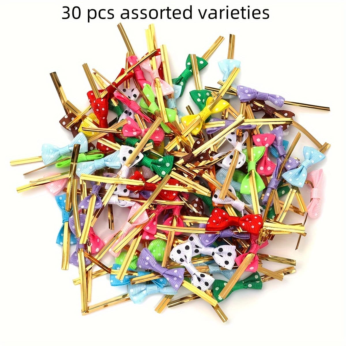 TEMU 30pcs Rib Polka Dot Tie Bow For Candy Food Gift Packaging Sealing Random Colors Handmade Jewelry Making Additions