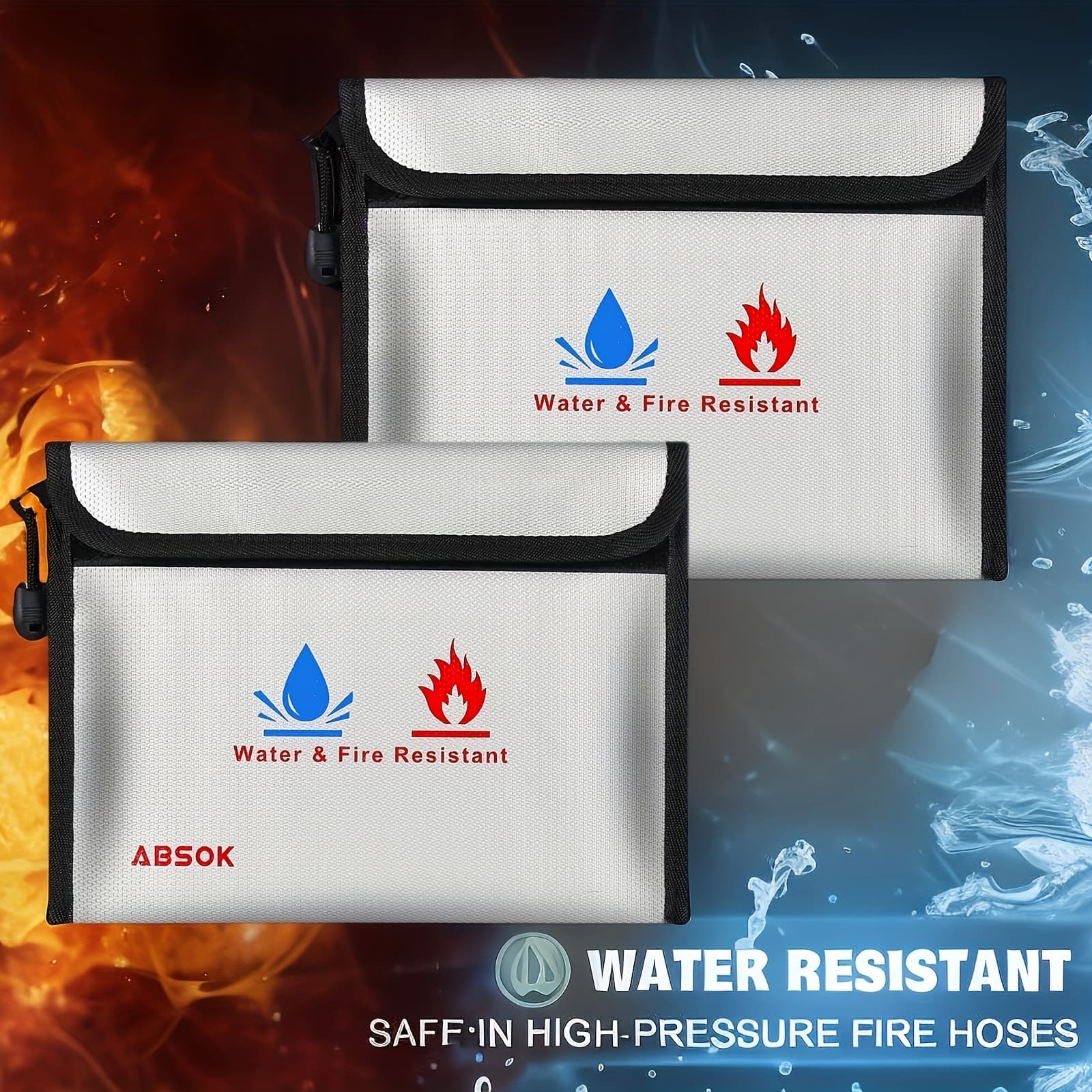 TEMU 2 Pack Fireproof Document Bag With - 9.5" X 7" High Quality Fireproof For Cash, Small Fireproof , Fire Proof Bag For Documents/ With Zipper