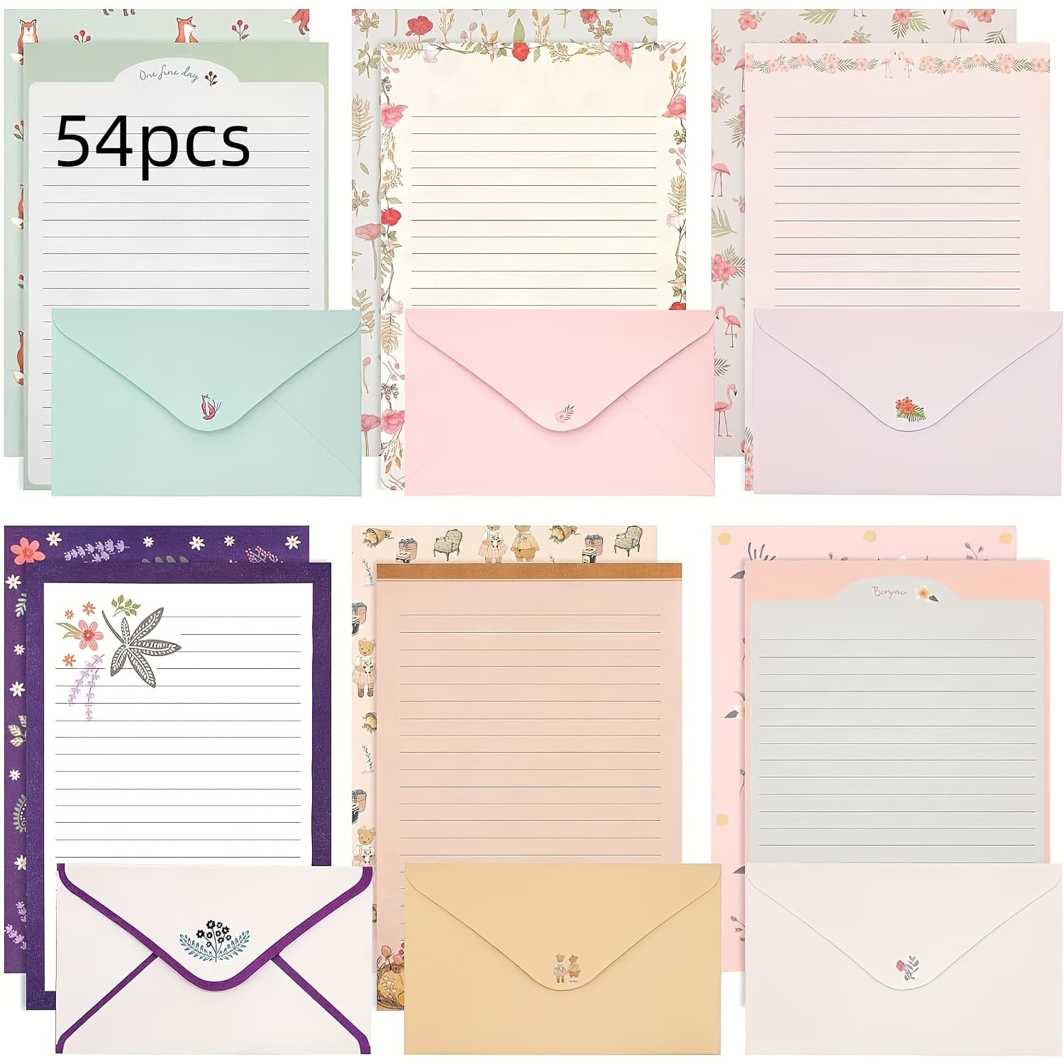 TEMU Stylish 54pcs Floral Stationery Collection Including Lined Writing Sheets And Coordinating Envelopes - Ideal For Invites, Greetings, And Seasonal Messages - Showcasing 6 Distinct Designs