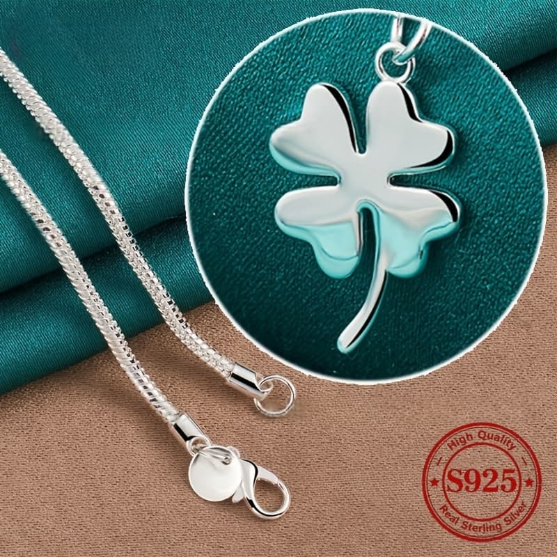 TEMU 925 Sterling Silvery Clover Pendant Necklace, Exquisite Silvery Jewelry, Hypoallergenic, Unisex, New Year Gift, Valentine's Day Gift, Fashion Minimalist