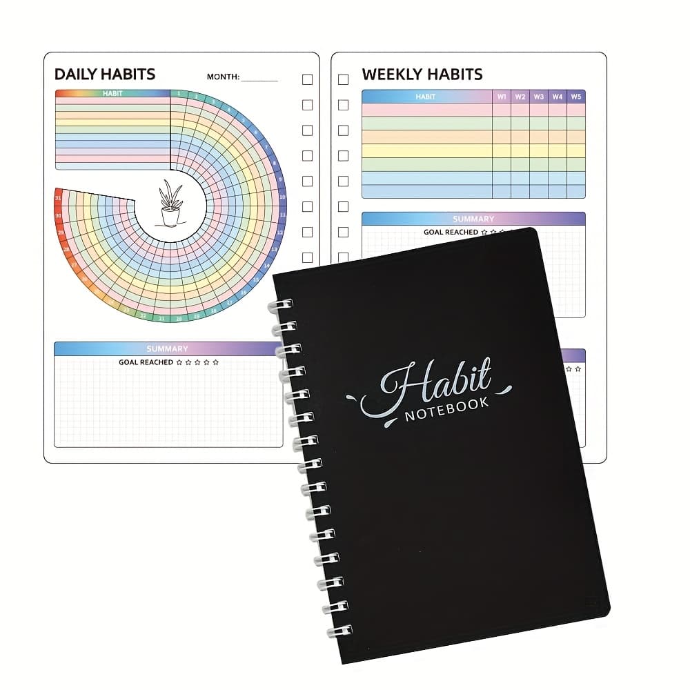 TEMU A5 Habit Notebook With Black Pvc Cover Plan Planner Boost Productivity 96 Pages Undated Daily Weekly Monthly Planning For Student Effective And Journal