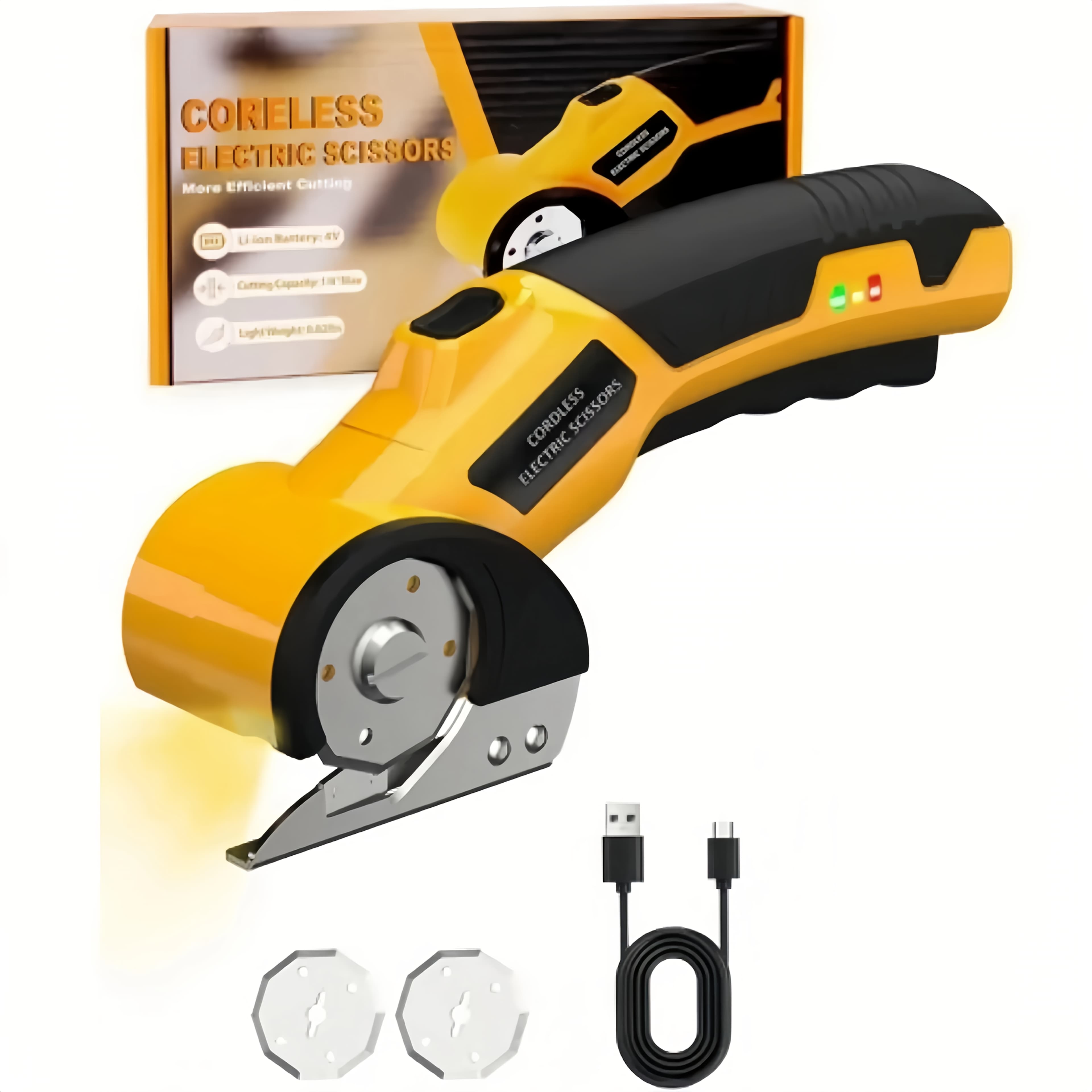TEMU Battery-operated Electric Scissors, 4v Rechargeable Scissors Designed For Heavy-duty Use, Featuring A Safety Lock And Led Light, Ideal For Cutting Cardboard, Carpets, Plastic