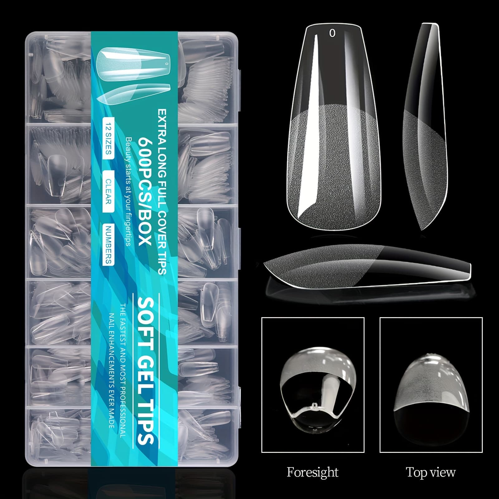 TEMU 600pcs Long Ladder Nail Tips Unfiled Thin Semi-matte Seamless Western Matte False Nail Stickers