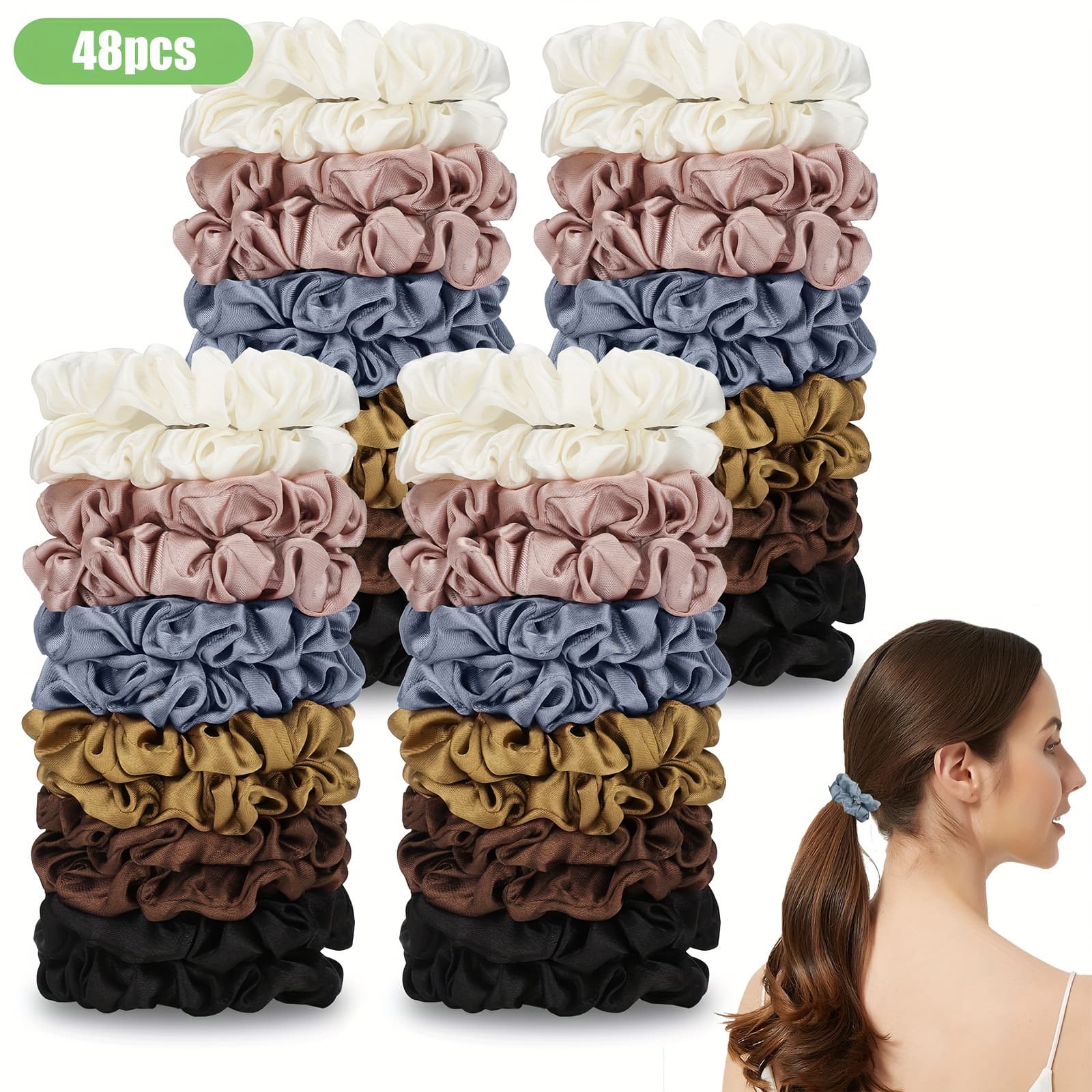TEMU 48pcs Satin Hair Scrunchies, Elastic Hair Bands, Multicolor Ponytail Holders, For Party, Gathering, Travel & Daily Use