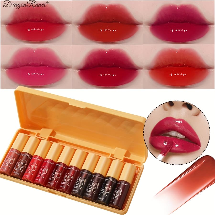 TEMU 10pcs Bright Lip Gloss Lip Glaze Set Easy To Color, Stain , Lipstick Water, Festival Gift, Lip Glaze, Lip Gloss Gift Box Set