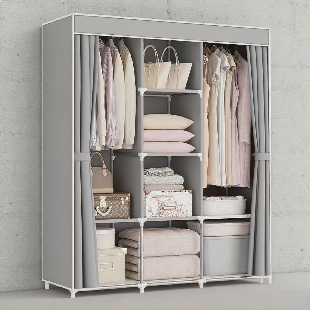 TEMU All- Wardrobe With Thickened Cloth Doors - Heavy-duty Freestanding Closet Suitable For Small Spaces, Dorm Rooms, Apartments - Easy Assembly, Sturdy Metal Frame, Space-saving Vertical Storage ()