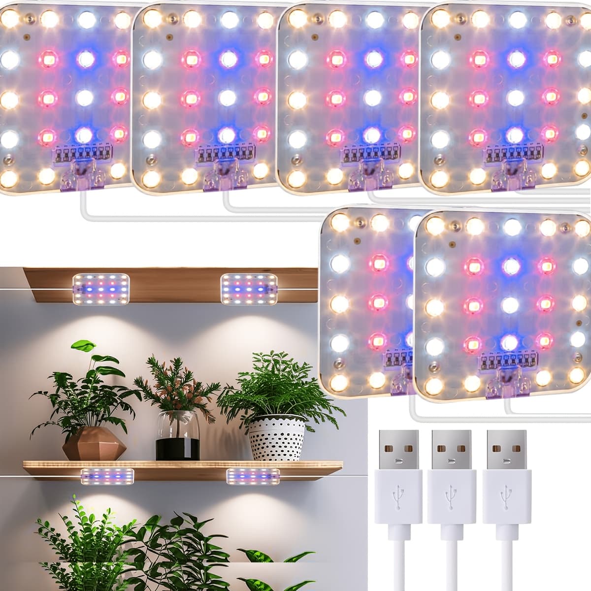 TEMU Grow Light, Dimmable Grow Light For Indoor Plants Full With Optical Lens, Under Cabinet Grow Light With 6/12/16h Timer, Usb Led Plant Light For Indoor Growing