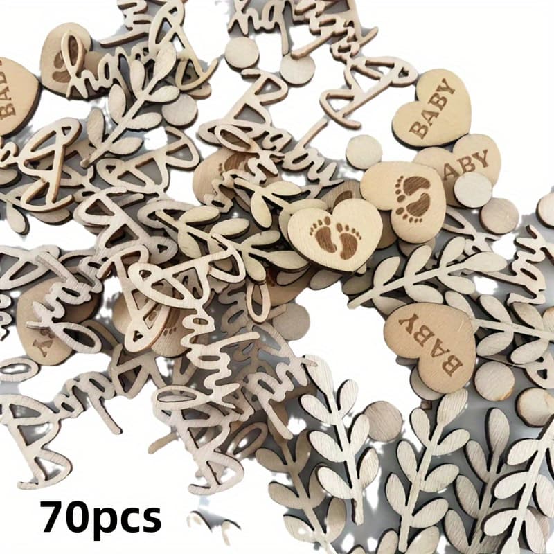TEMU 70pcs Natural Wood Confetti Set, Rustic Decor For Shower Decorations Romantic Wedding Decor, All Season Table Supplies, Vintage Theme Party Decoration