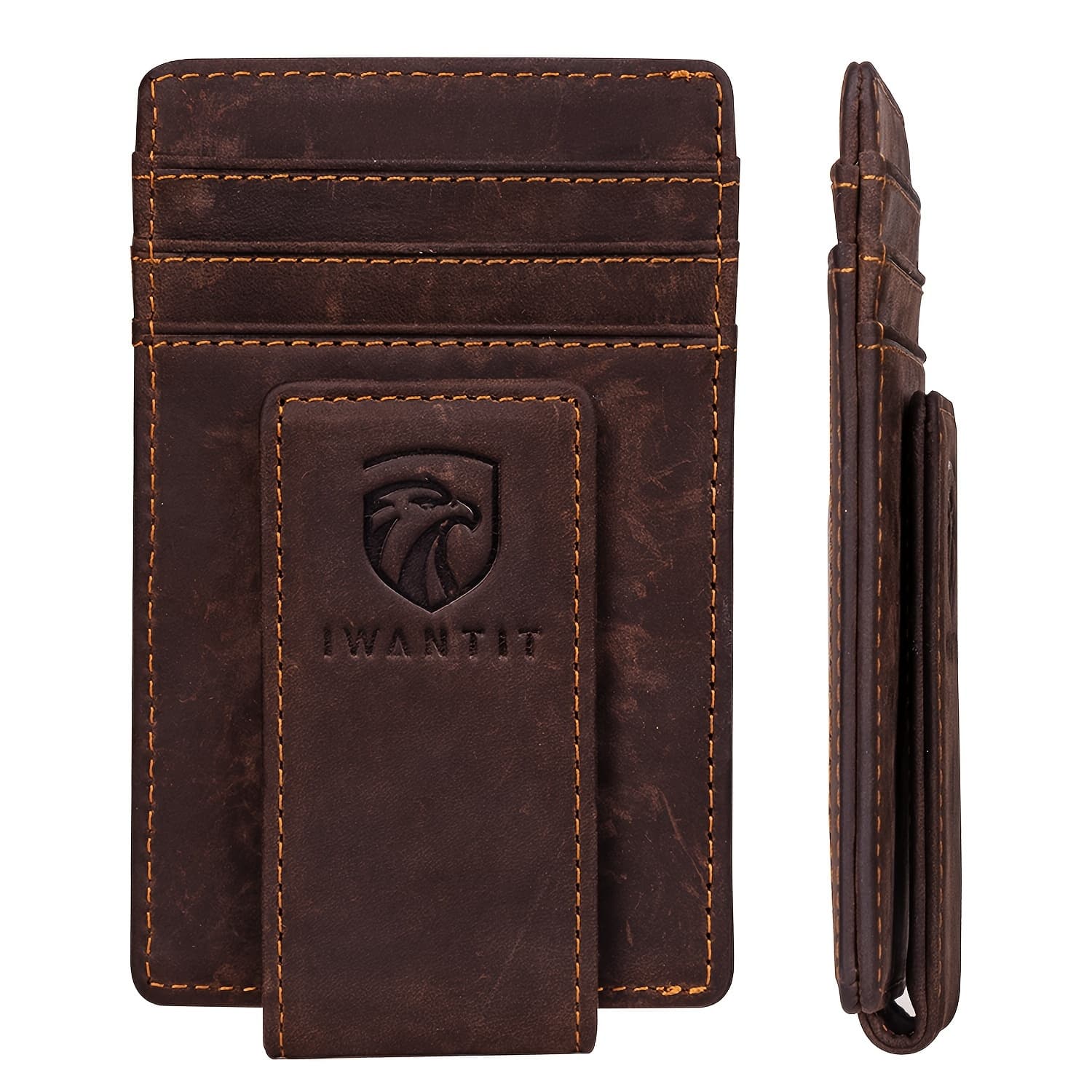 TEMU Ultra-thin Rfid Anti-theft Credit Card Holder, Genuine Leather Front Pocket Wallet, With Id Card Window, Ultra-thin Minimalist Men's Card Holder.