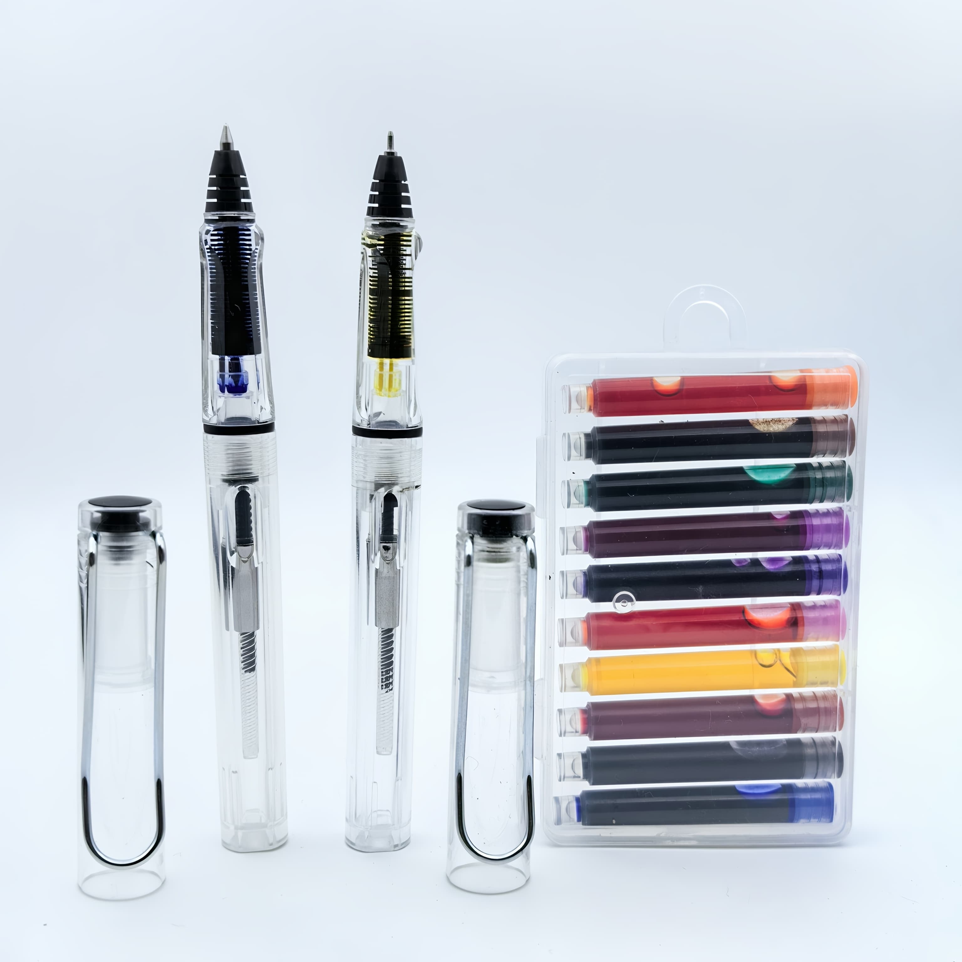 TEMU 2pcs Transparent Reusable Filling Ballpoint Pens, With Ink Absorption Function, Replaceable Ink, 0.5mm Ballpoint Pen Tip, Office And School Stationery Supplies