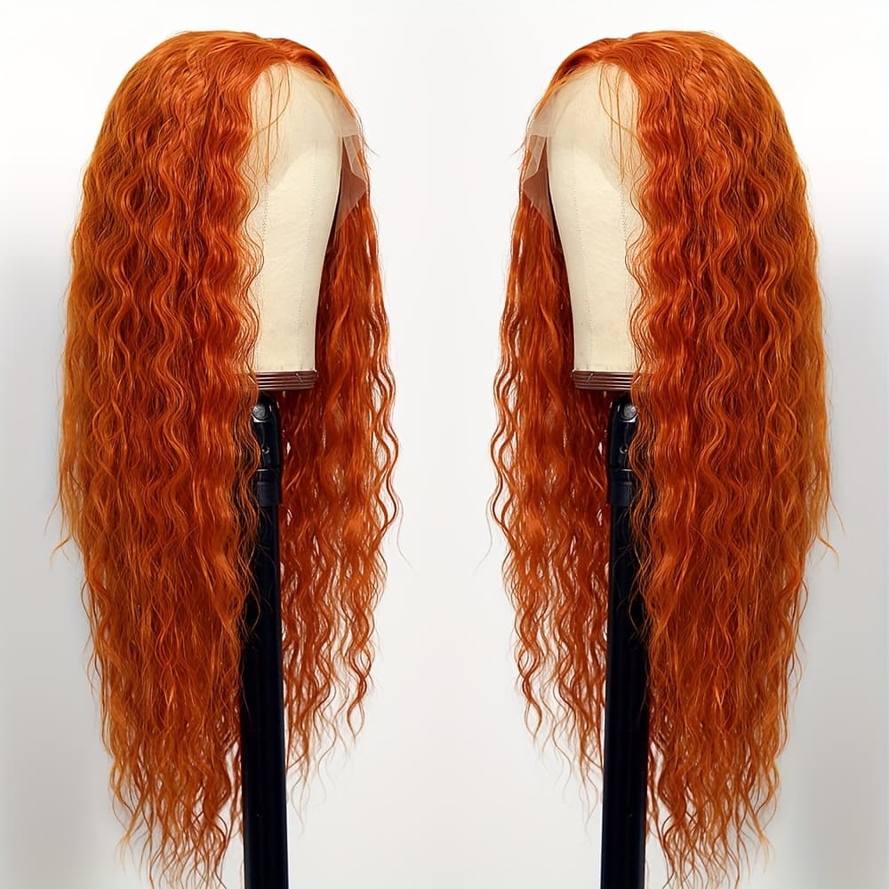 TEMU 13x4 Long Curly Wavy Orange Lace Front Wig, Synthetic Full Wig For Women, Glueless Heat- Fiber Hair For Daily Use, Cosplay, Party, 26 Inches