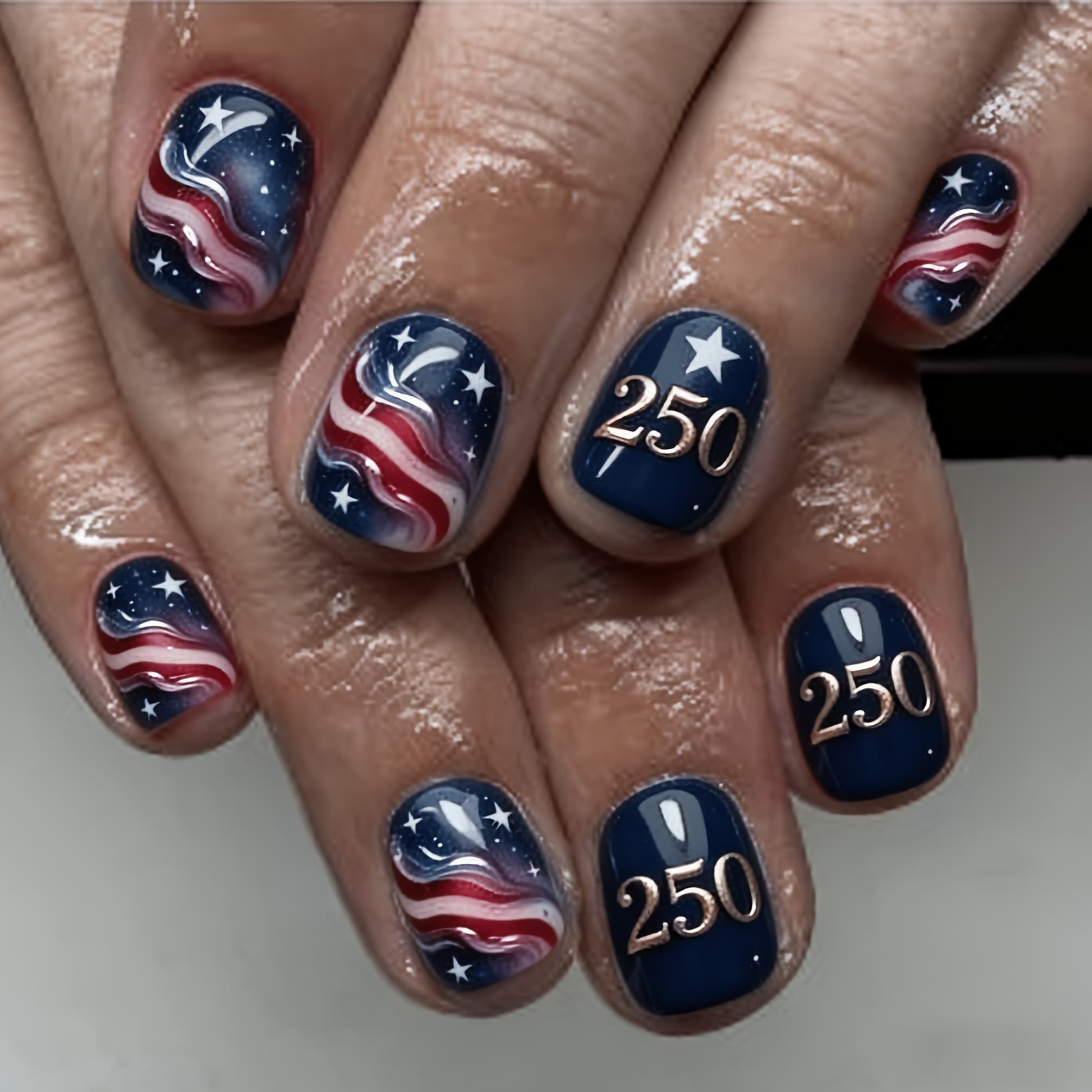 TEMU 24pcs American Day Short Square Press-on Nails, , 250 Styles Of Patriotic Fake Nails, Glossy Artificial Nail Tips For Women's Day Celebration