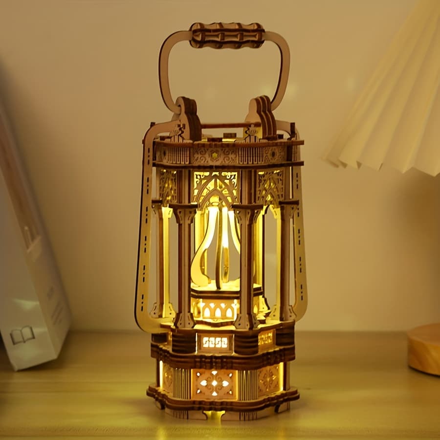 TEMU 3d Wooden Puzzles Rotating Vintage Led Lantern Activity Desk Decor Gifts For Christmas Gift
