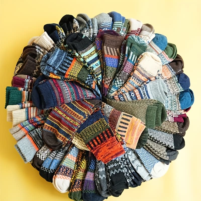 TEMU 5 Pairs Of Ethnic Striped Comfortable And Breathable Men's And Women's Socks, Comfortable And Breathable Sweat-proof, Sports And Leisure Socks, Suitable For , With Ethnic Style And Fashionable