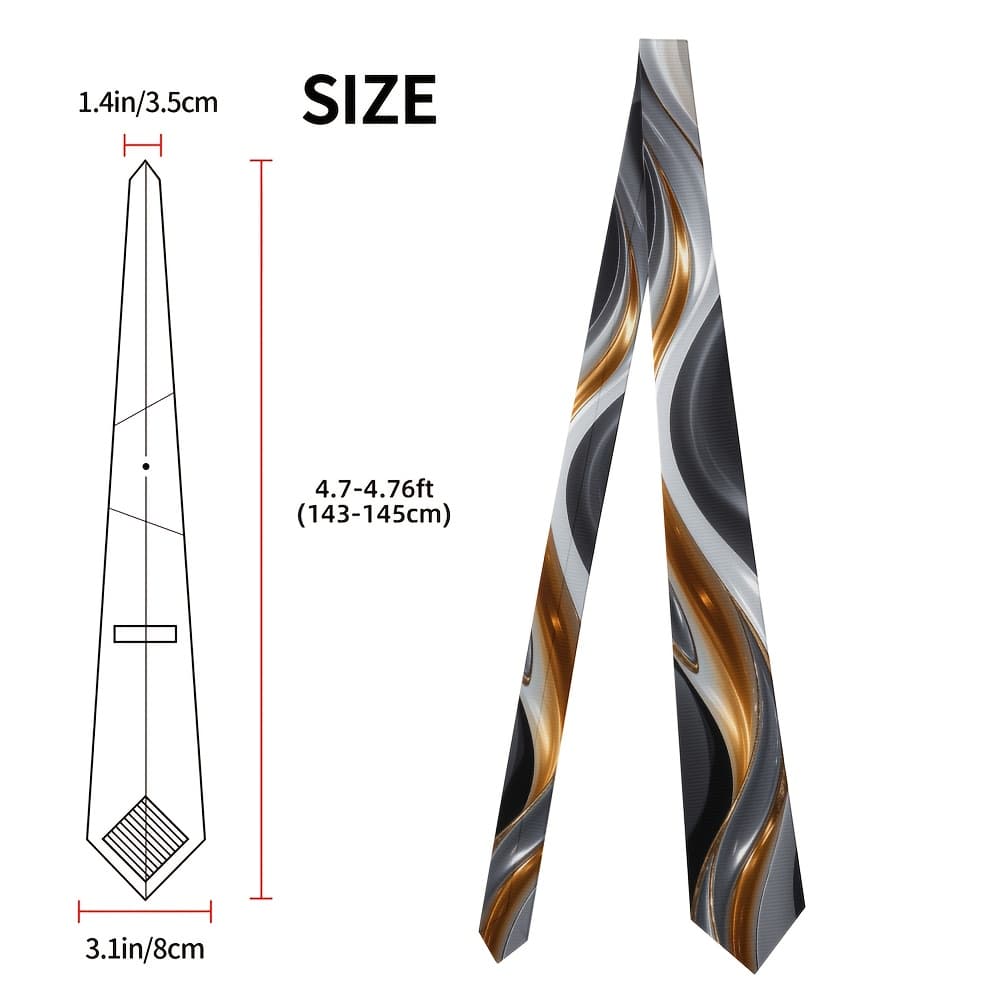 TEMU 1pc, Abstract Gray Golden Flowing Art Print Men's Tie, Polyester, Easy-clean, Printed Tie Unisex Flair, Perfect For Award Ceremonies & Gifting