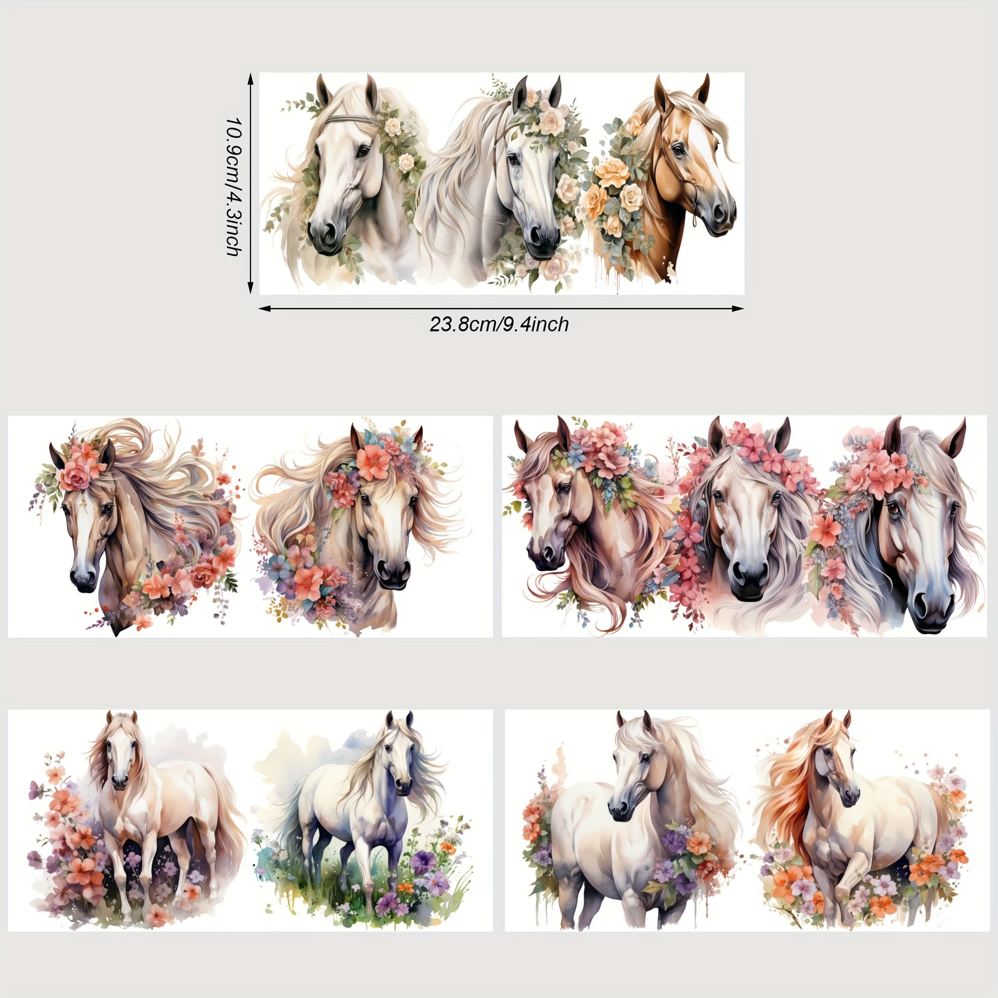 TEMU 5 Sheets Horse Uv Dtf Transfer Sticker Glass Cups Diy Wrap Transfer Sticker Glass Cup Sticker Bottle Sticker Adhesive Sticker-high Quality