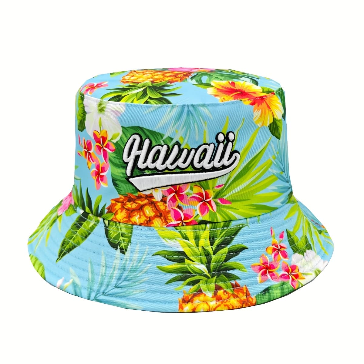 TEMU 1pc 3d Embroidered Hawaiian Pattern Style Fisherman Hat, Casual Sunshade Fisherman Hat, Suitable For Beach Vacation