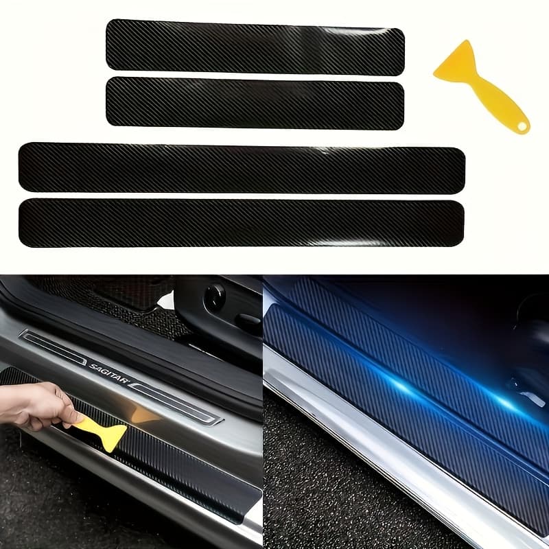TEMU 5pcs Carbon Fiber Car Door Sill Protector - Prevents Dust And Scratches, Suitable For Car Paint Protection, Auto Accessories, Anti-slip Layer - Essential For Cars