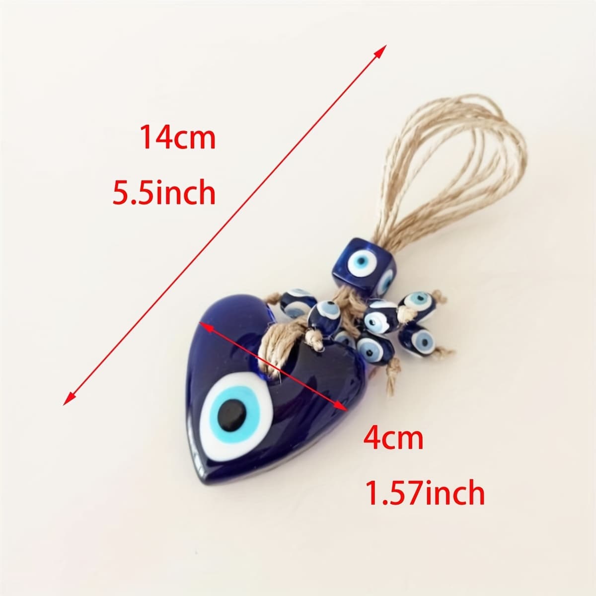 TEMU Handcrafted Turkish Blue Eye Charm - Heart-shaped Evil Eye Pendant With Beads - Ideal Wall Hanging, Car Decoration, And Home Decor - Unique Gift And Protective Amulet