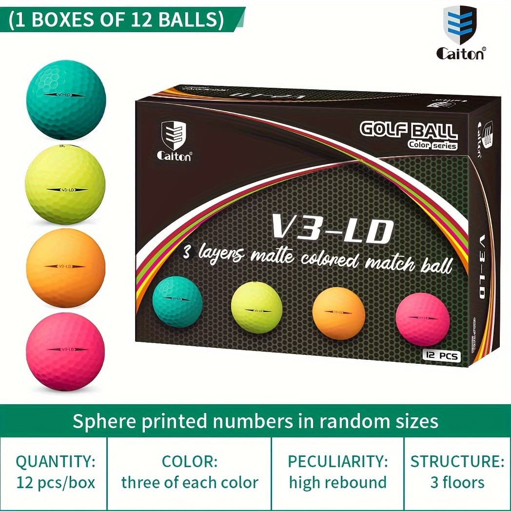 TEMU 3/12pcs Colorful Matte Professional Golf Balls, 3-layer Structure, 332 Dimple Surface, Soft And Durable, Long Flight Distance, Making More Accurate, Stable