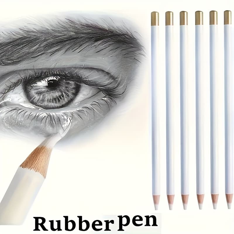 TEMU [ Eraser Set] 6pcs Eraser Pencil Set - Wooden Sketch & Charcoal Drawing Erasers, Highlighting And Detail Correction Tools For Return School