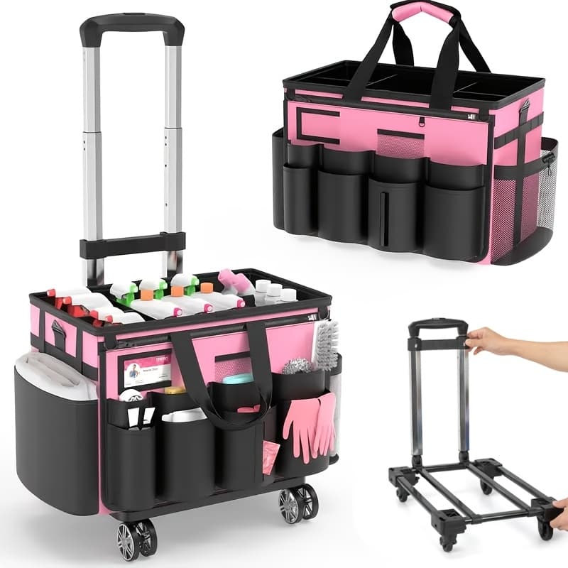 TEMU Cleaning With Tool Waist Bag Belt, Rolling Cleaning Caddy, Large Cleaning Supplies Organizer With Handles And Shoulder Strap For Cleaners ,