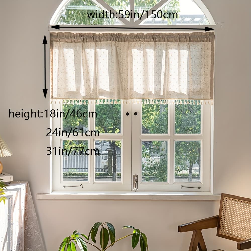 TEMU 1pc Floral Jasmine Curtain Short Curtain With Lace, Top Rod Pocketing, Suitable For Room Dining Room Decoration
