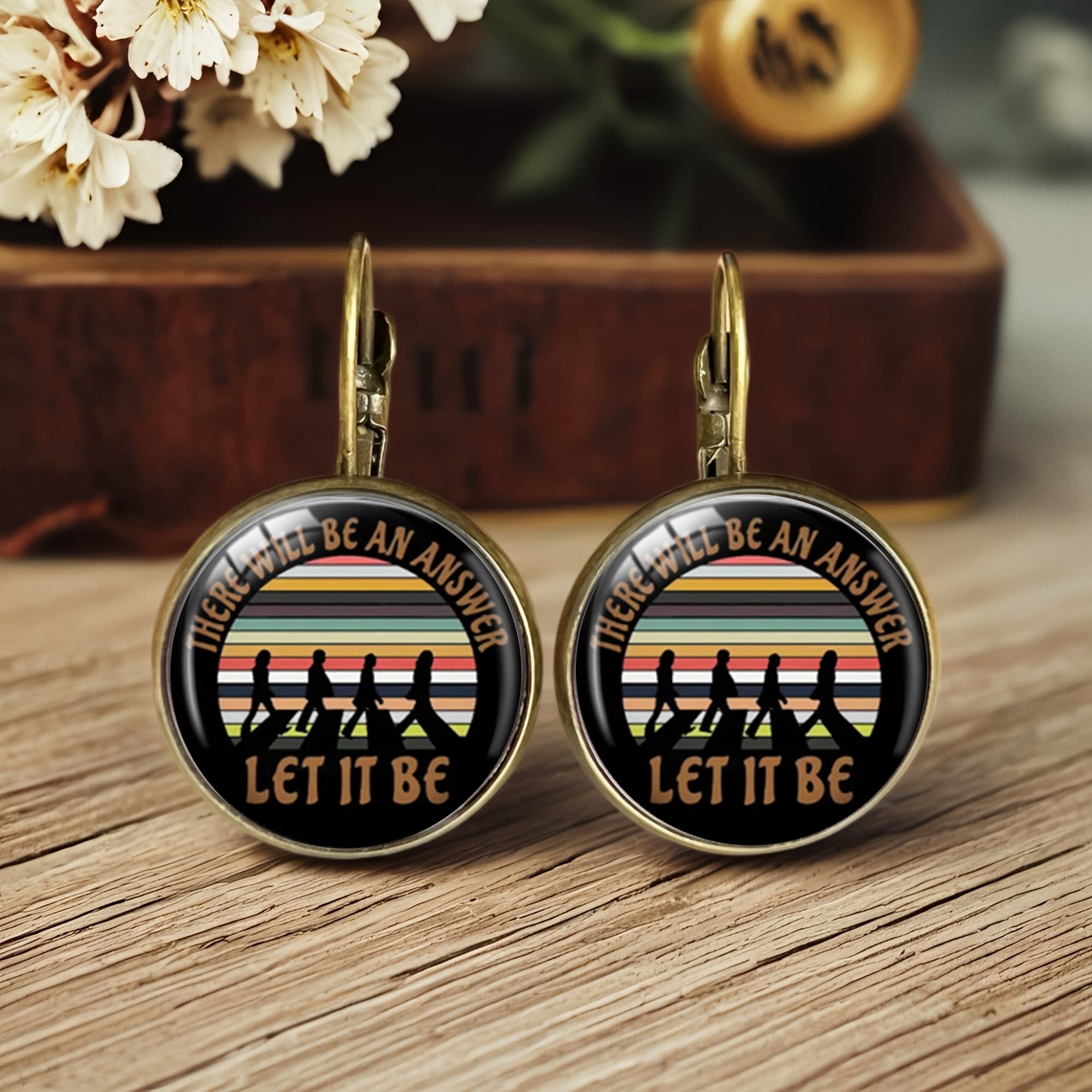 TEMU A Pair Of Vintage Humorous Earrings With "go " Quote & Record Design - Colorful Stripes, Men's Fashion Earrings, For Parties, Daily Wear, Holiday Gifts