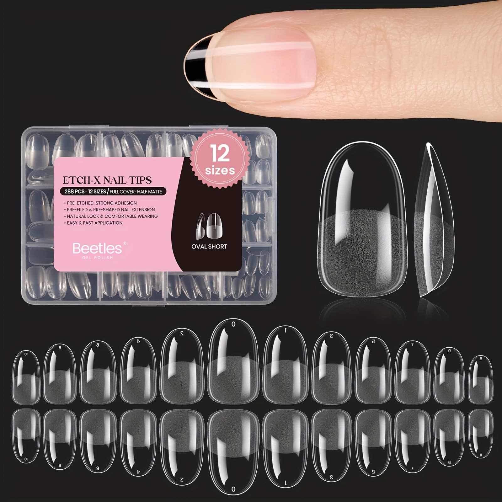 TEMU Beetles Gel Nail Tips Short Oval Fake Nails 288pcs Pre-shaped Half Matte Press On Nail Tips Full Cover False Nails Gifts For Women Gelly Tips Home Nail Extension