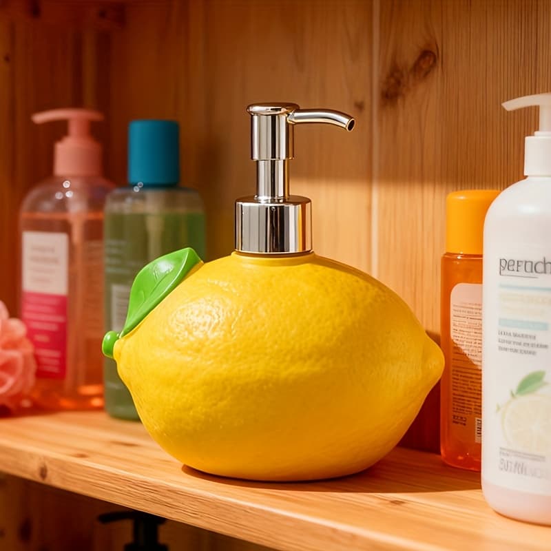 TEMU 1 Lemon-shaped Resin Lotion Bottle - Reusable Pump Dispenser, Suitable For Soap, Shampoo, And Detergent, Paraben-free, Ideal For Bathroom And Kitchen Use, Bathroom Decor And Accessories