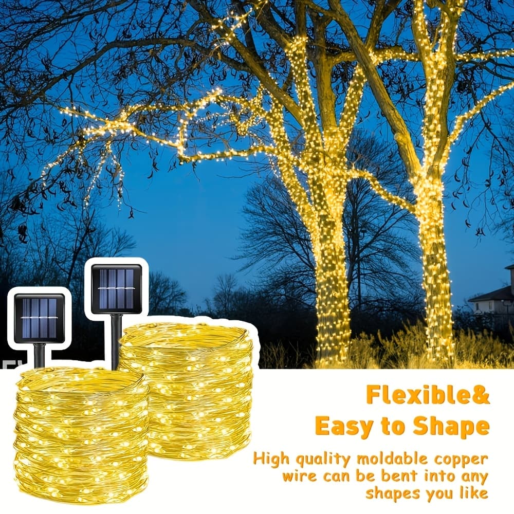 TEMU 2 Pack Of 72ft (200led) Solar Outdoor Lights, Outdoor Solar String Lights, Copper Wire 8 Pattern Solar Fairy Tale Lights Garden Christmas Party Wedding (warm White/ Cool White/ Multicolors) Ip44