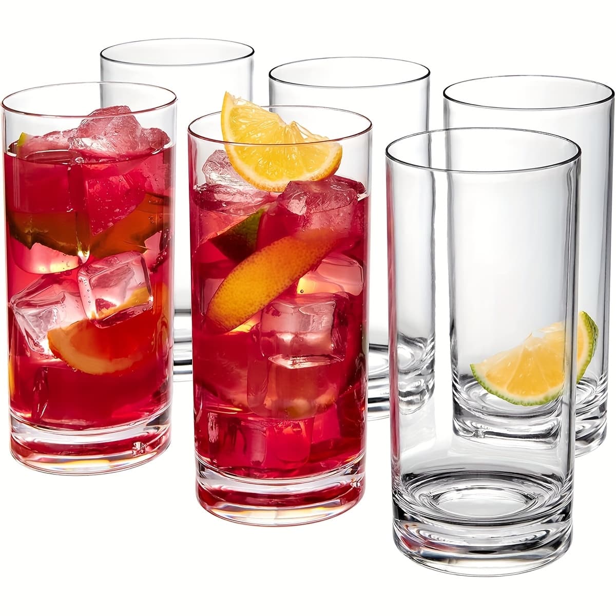 TEMU 6pcs Thick-bottom Glass Highball Cups - & Reusable Glassware Suitable For Juice, Milk, - Heavy- Base For Stability, Modern Minimalist Drinkware For Home, Parties, Breakfast (glass)