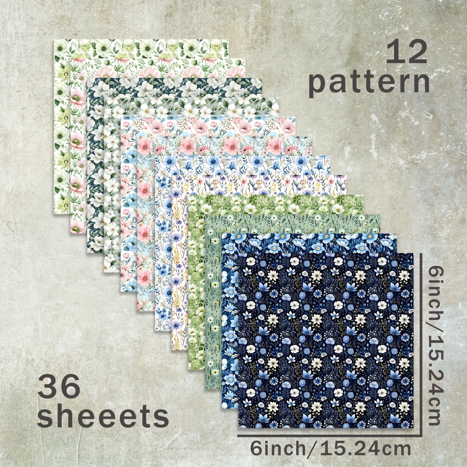 TEMU 36 Sheets 6-inch (beautiful Floral Background) Paper, Suitable For Journal Junk Journal Greeting Cards Background Album And Crafts