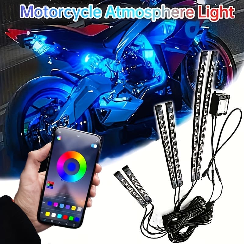 TEMU 6 Sets Of Rgb Kits, With An App For Music Control, Designed For Motorcycle Decorative Light Strips, Flexible , Ideal For Motorcycles, Used To Create Ambient Lighting Effects, Without Battery