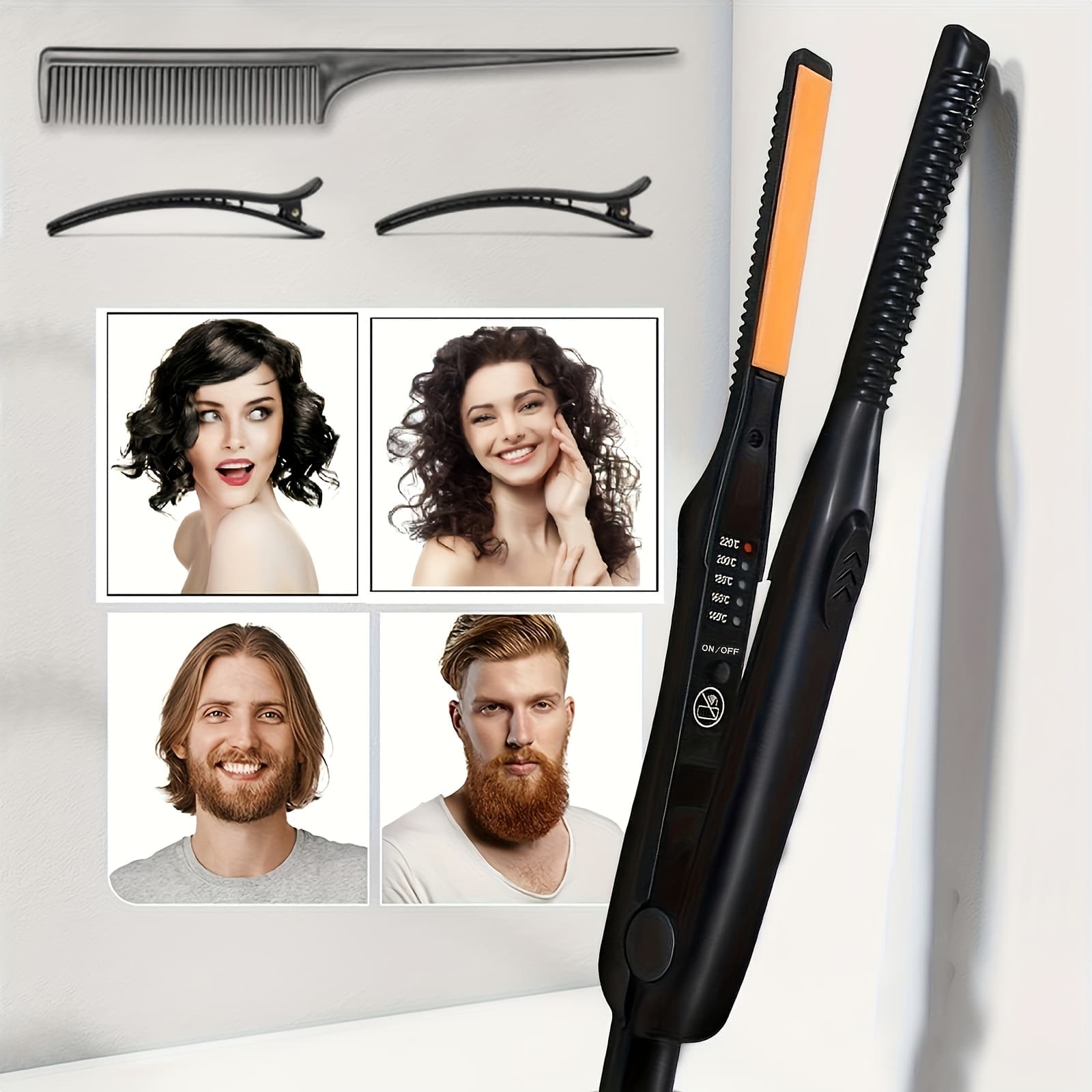 TEMU Ultra-thin 2-in-1 Hair Straightener Curler, Mini Curling And Straightening Wet And Dry Straightening Iron - Portable Flat Iron For Short Hair And Beard