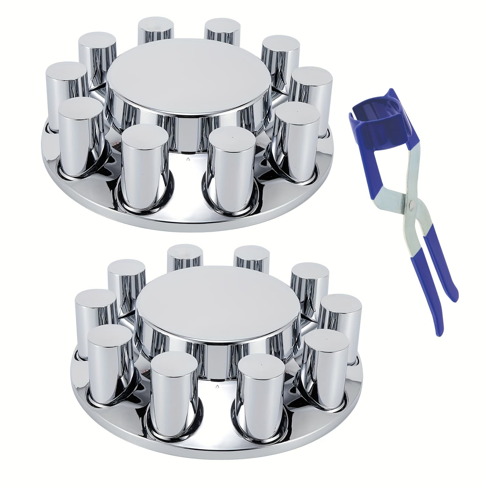 TEMU 2 Sets Abs Chrome Plastic Front Kits | Flat Top With Thread-on Flange Nut Covers For Semi Trucks, Universal Fit By Dream Apparel