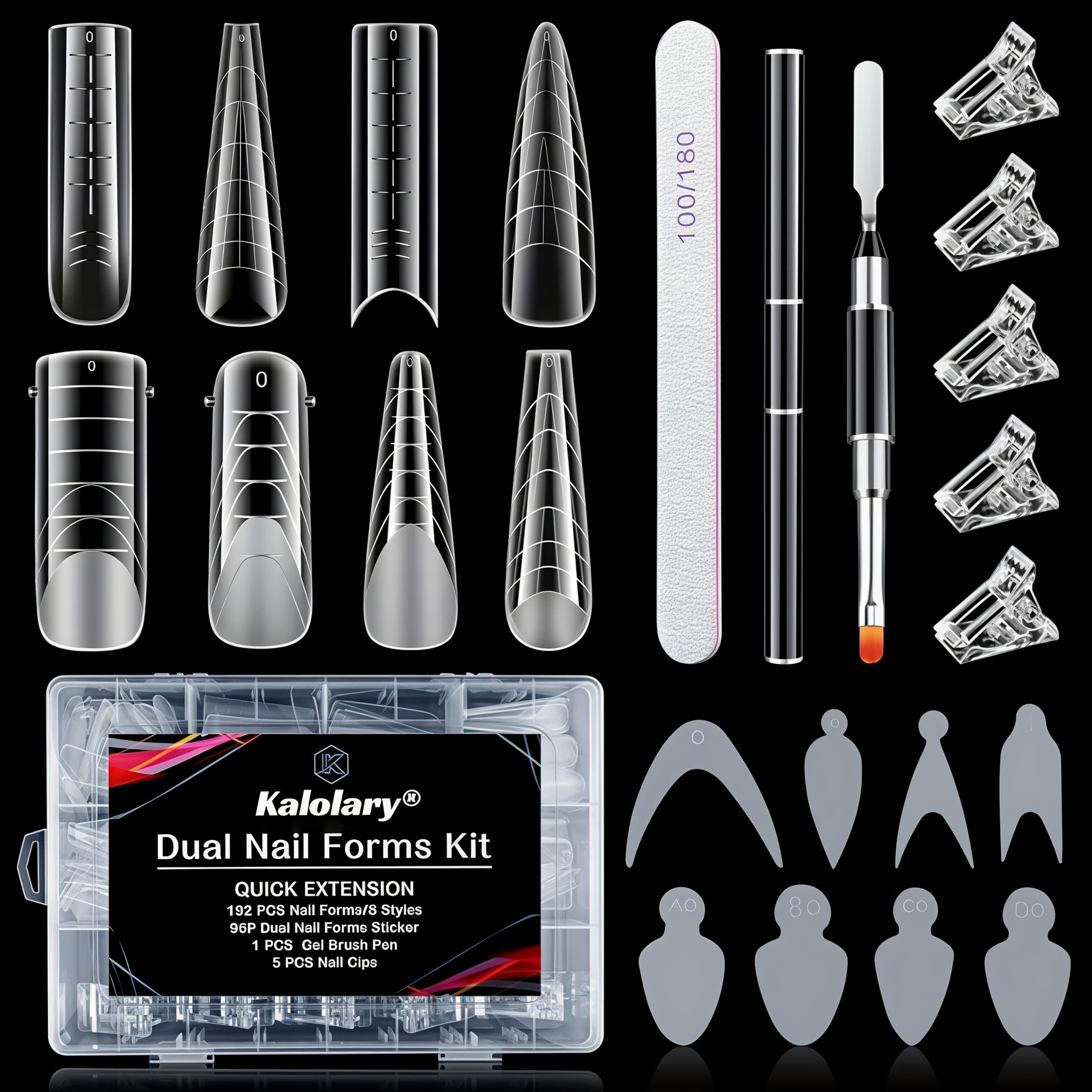 TEMU Ebanku Dual Form Kit, 192pcs Poly Gel Forms For French Nails, 96pcs Reusable Pads, 5pcs Clips, Brush Pen, Files Buffer, Extension Kit For Beginner