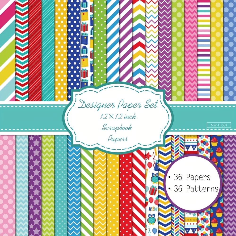 TEMU A Paper Pad Containing 36 Sheets Of 12x12 Inches, Featuring 36 Suitable For Art And Craft Projects, Including Card Making And Decorative Backgrounds, All Packaged In A Seamless Colored Design