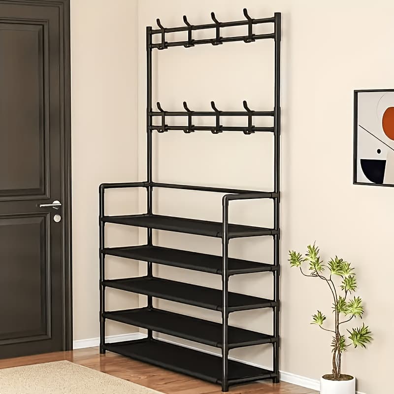 TEMU Entrance Hanger, Shoe Rack, Entryway Shoe Organizer, Bedroom Bench With Hooks, Hallway Rack For Storing Shoes, Clothes, Jackets, Hats, Bags, Umbrellas, And Home Additions