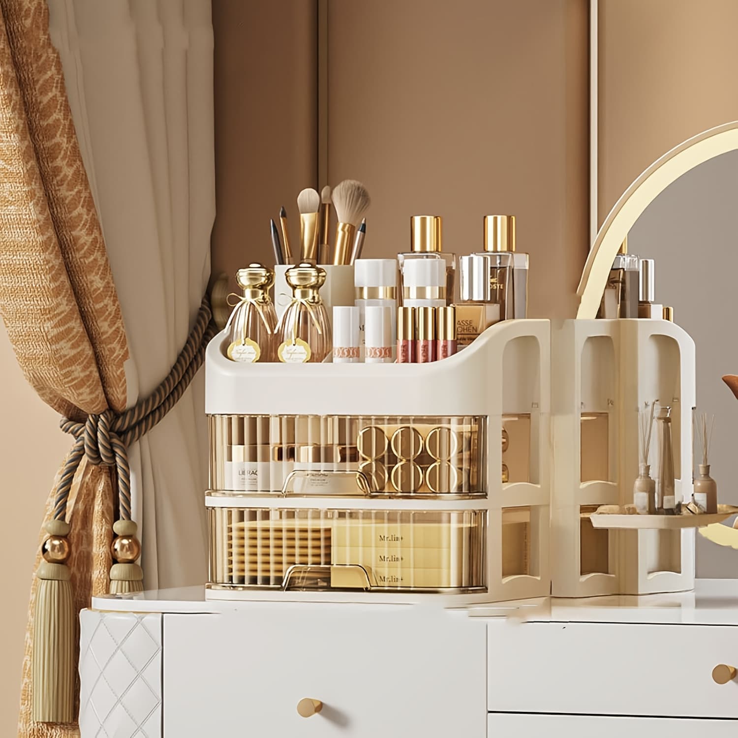 TEMU 3-tier/5-tier Fashionable Cosmetic Storage Rack Box - Lightweight Plastic Storage Rack, Suitable For Skincare Products, Masks And Lipsticks | The For Bathroom Countertops