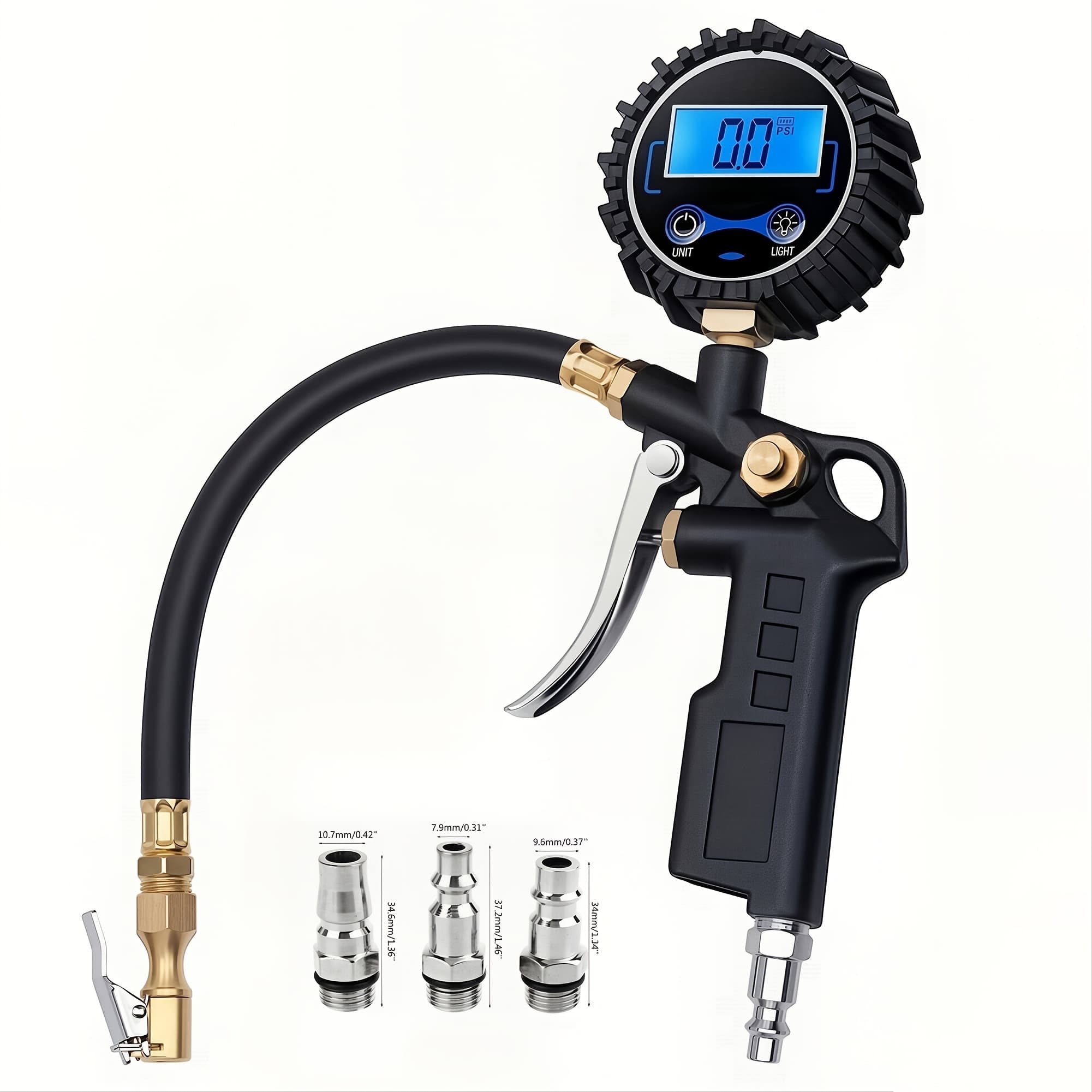 TEMU Digital Tire Inflator With Pressure Gauge 200 Psi High Led Backlit Display For Automotive Additions Motorcycles Cars Suvs Rvs (with 3pcs Connector)