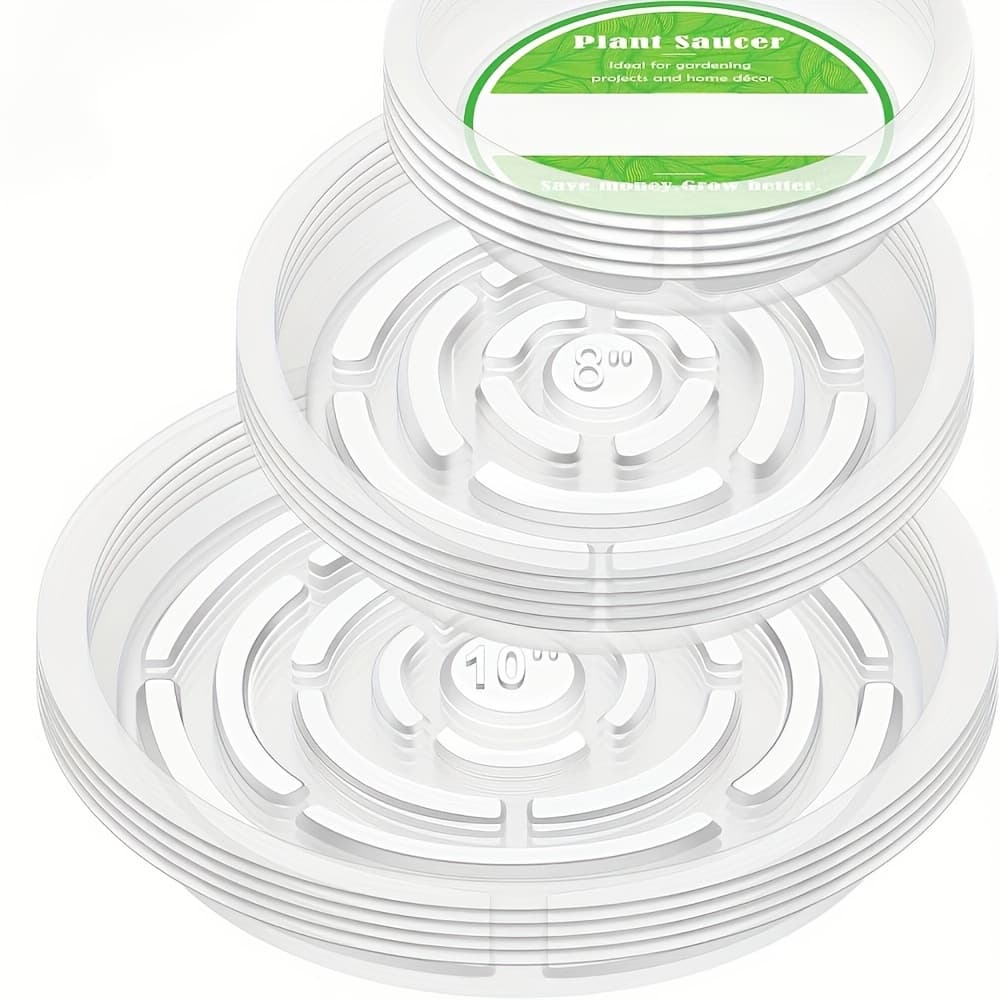 TEMU 15 Pack Of 6, 8, 10 Inches Clear Plant Saucers Flower Pot Trays, With 15pcs Plant Labels, Plastic Plant Drip Trays For Indoor Outdoor Plants Garden, 5pcs Size