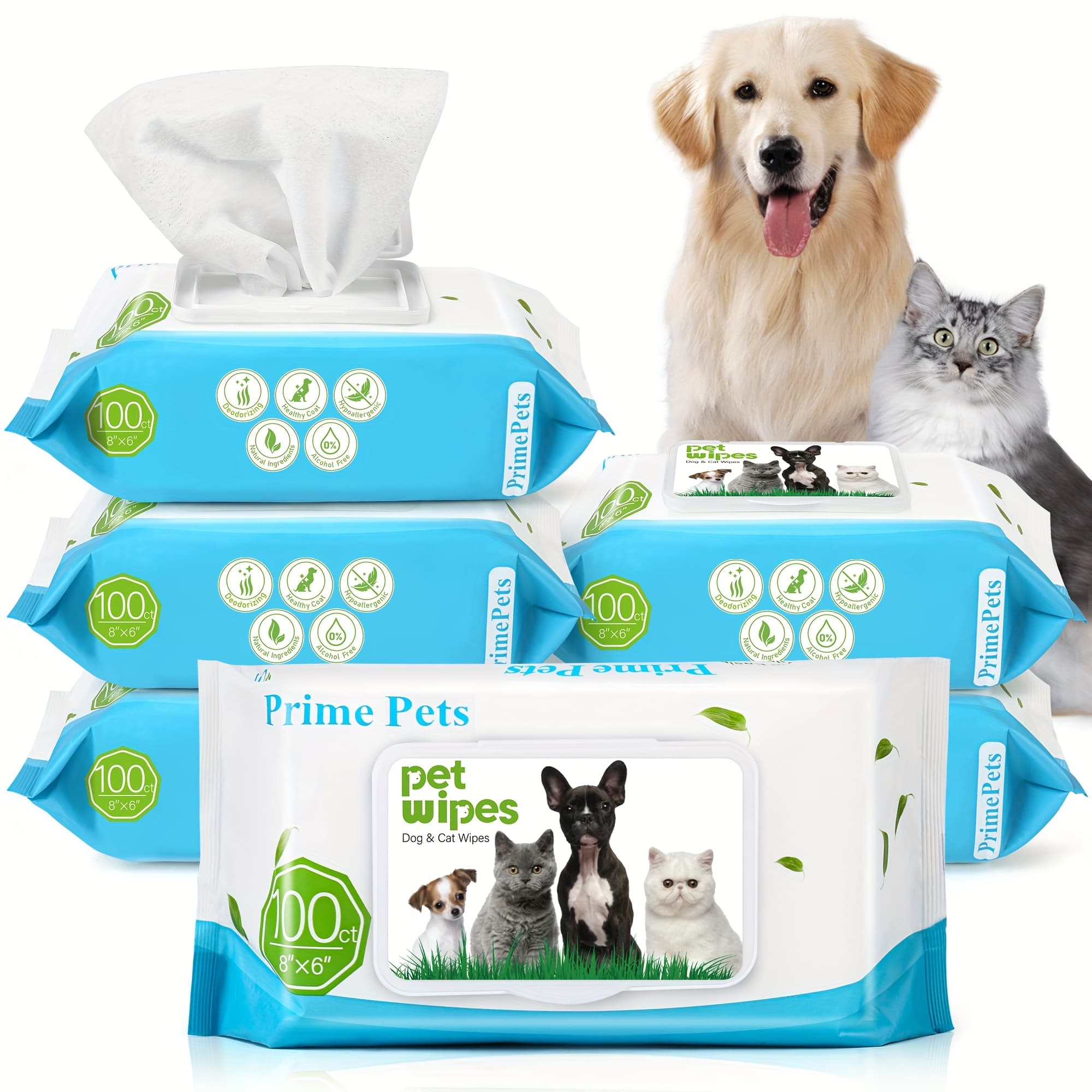 TEMU Dog Grooming Wipes, 300/600 Count, 6x8 Inch Deodorizing Wipes For Dogs And Cats, 100% , Natural Pet Wipes For Cleaning Face Bum Eyes Ears Paws Teeth, Dog Wipes