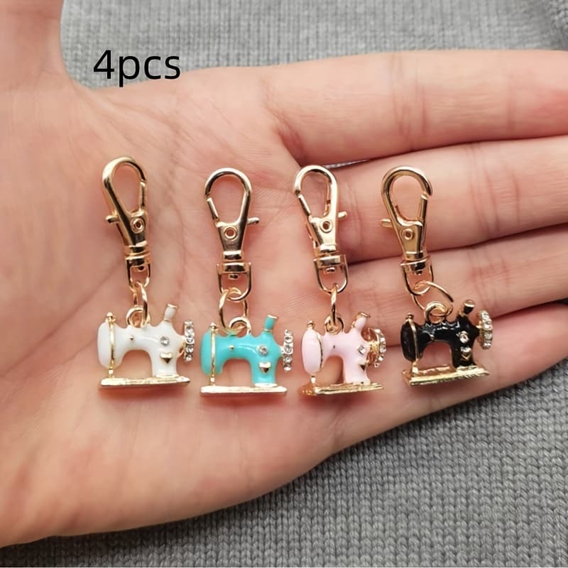 TEMU Set Of 4 Alloy Keychains In Of A Sewing Machine, With Rhinestones And Featuring Lobster Clasps | Perfect For Crafting, Birthday Presents, And As Charms For Women's Handbags