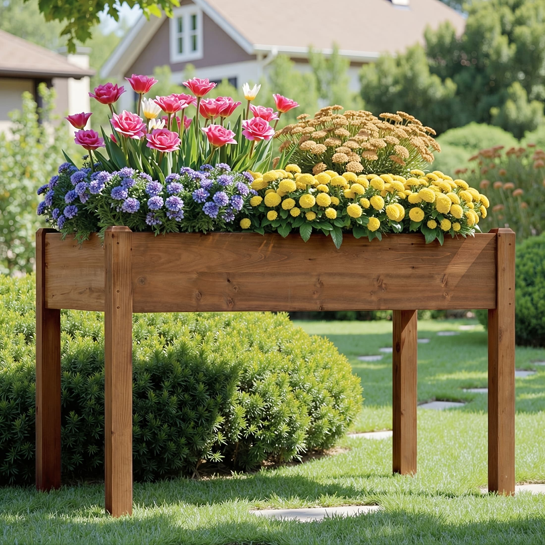 TEMU 48" X 24" X 30" Wooden Raised Garden Bed - Elevated Planter Box With Drainage & Liner For Backyard/patio/balcony