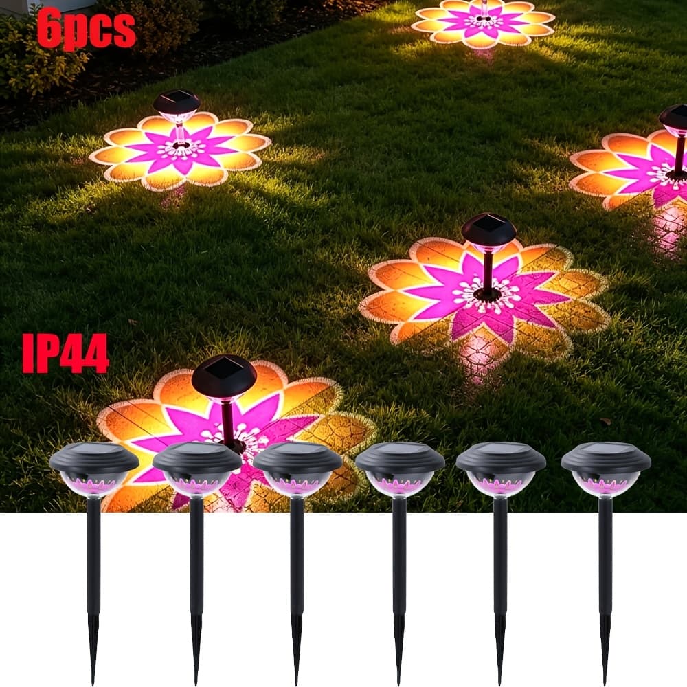 TEMU 6pcs Solar Flower Shape Projector Lights, No Electricity Needed, Solar Powered Led Projection Lamp With Auto-charging For Outdoor Garden, Yard, Patio