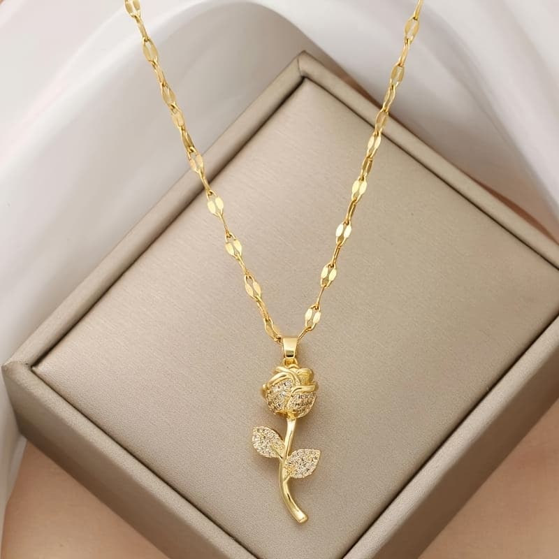 TEMU Fashionable Retro Elegant Rose Pendant Necklace, Elegant Necklace, Gift For Girls
