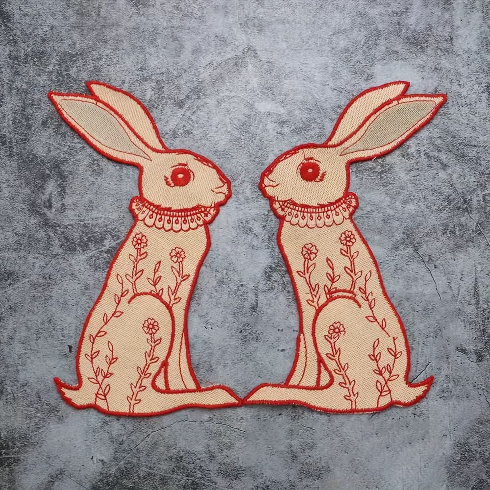 TEMU 1 Pair Of Embroidered Rabbit, Cat, Leopard Embroidery Patches Cartoon Applique Animal Patches Sewn Clothing Additions