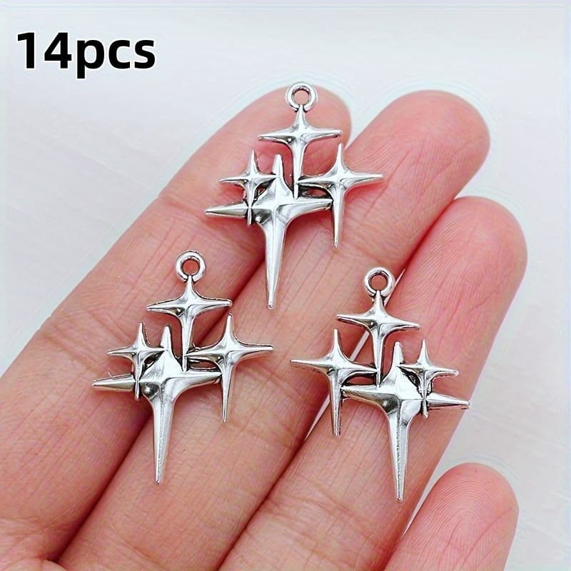 TEMU 14pcs Fashionable Charm Alloy Star-shaped Pendant Ornaments For Jewelry Making, Diy Necklaces, Bracelets, Earrings, Keychains, Handicrafts, Gifts For Eld, Ramadan Gifts