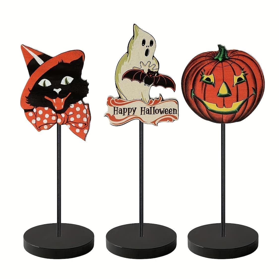 TEMU 3pcs Happy Christmas Wood Table Decor Sign Black Cat Christmas Standing Wood Blocks Christmas Decorations Vintage Pumpkin Decor For Home Party Mantle Tier Tray Decor Christmas Gifts